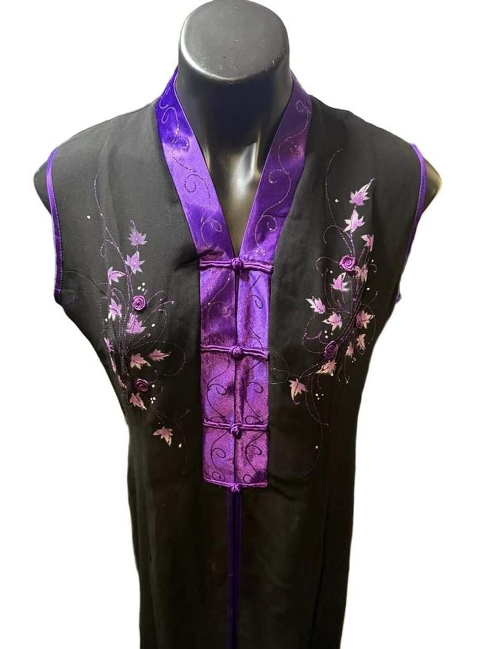 Unbranded Vietnamese Ao Dai Dress Size XXXL Black Purple Embroidered Floral